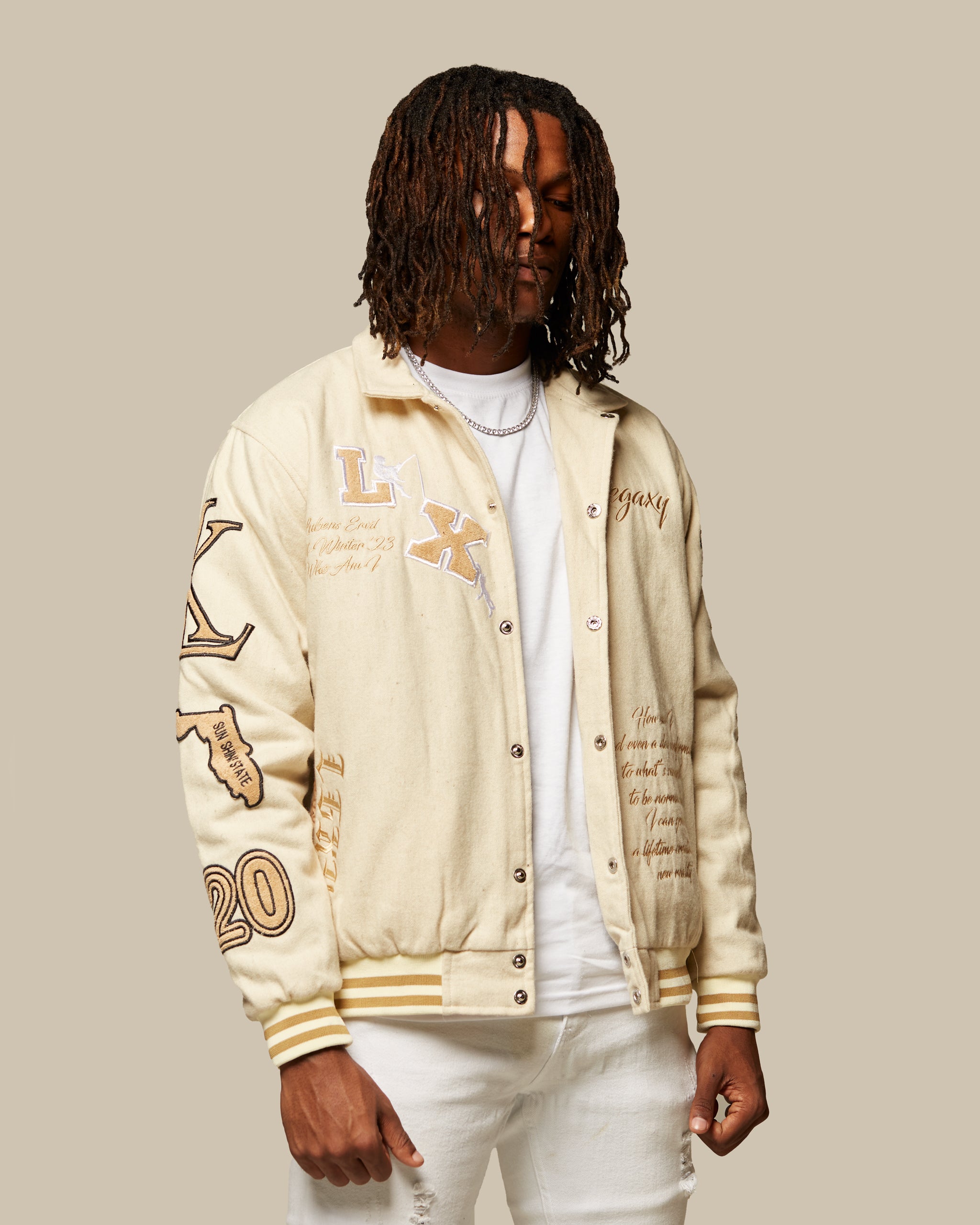 Cream sales varsity jacket